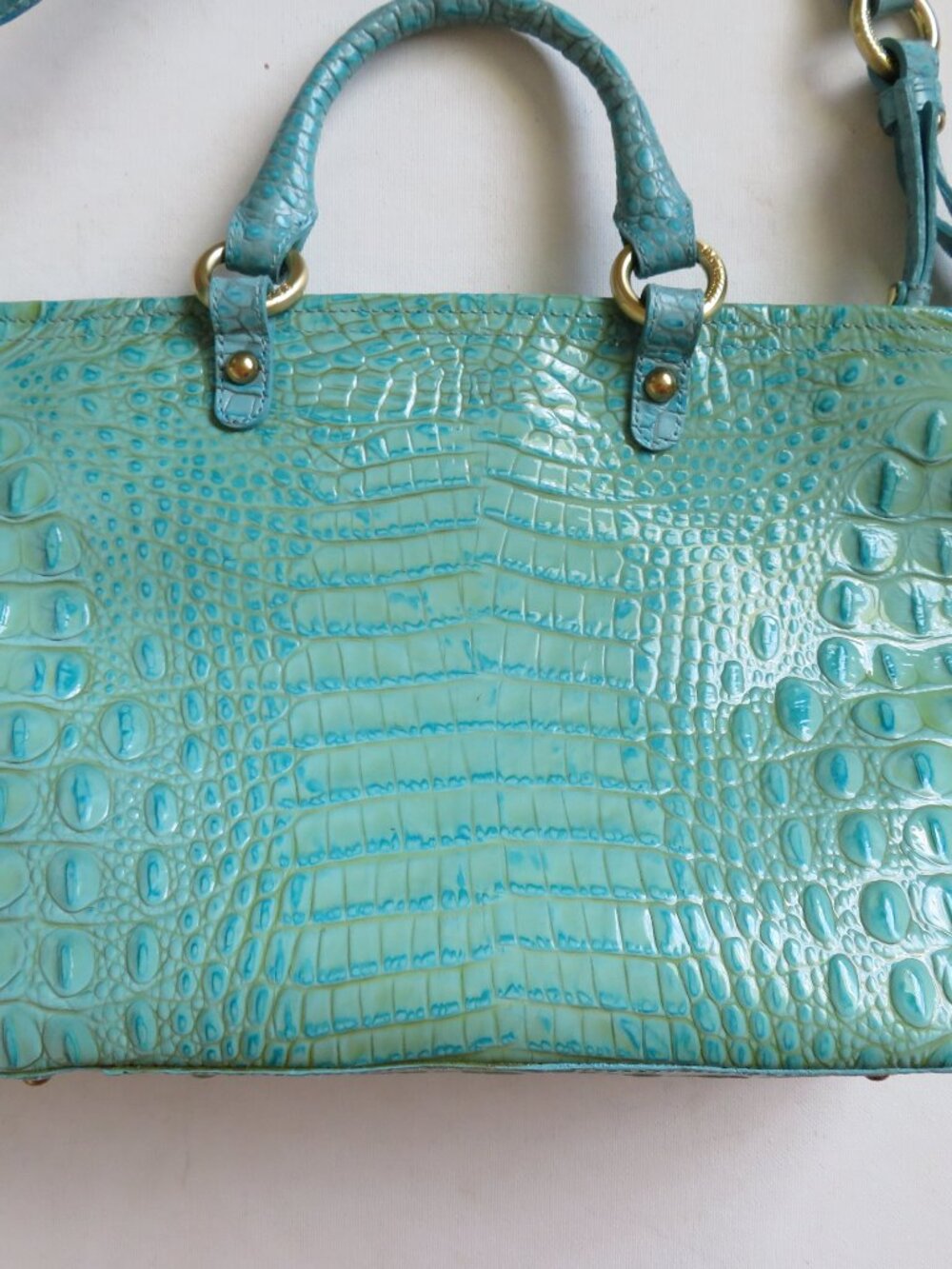 Brahmin Mini Alden Melbourne Turquoise Blue Crocodile Leather Handbag Purse - Picture 16 of 16